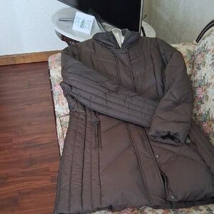 Anne Klein Womens Chocolate Puffer Coat